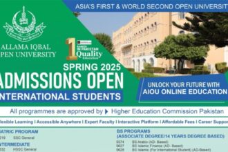 Allama Iqbal Open University opens Spring 2025 admissions for international students, offering flexible online programs. Apply by April 10, 2025