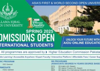 Allama Iqbal Open University opens Spring 2025 admissions for international students, offering flexible online programs. Apply by April 10, 2025