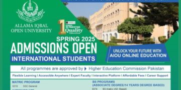 Allama Iqbal Open University opens Spring 2025 admissions for international students, offering flexible online programs. Apply by April 10, 2025