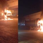 Dumper Hits Biker Mob Torches truck at Nagan Chowrangi